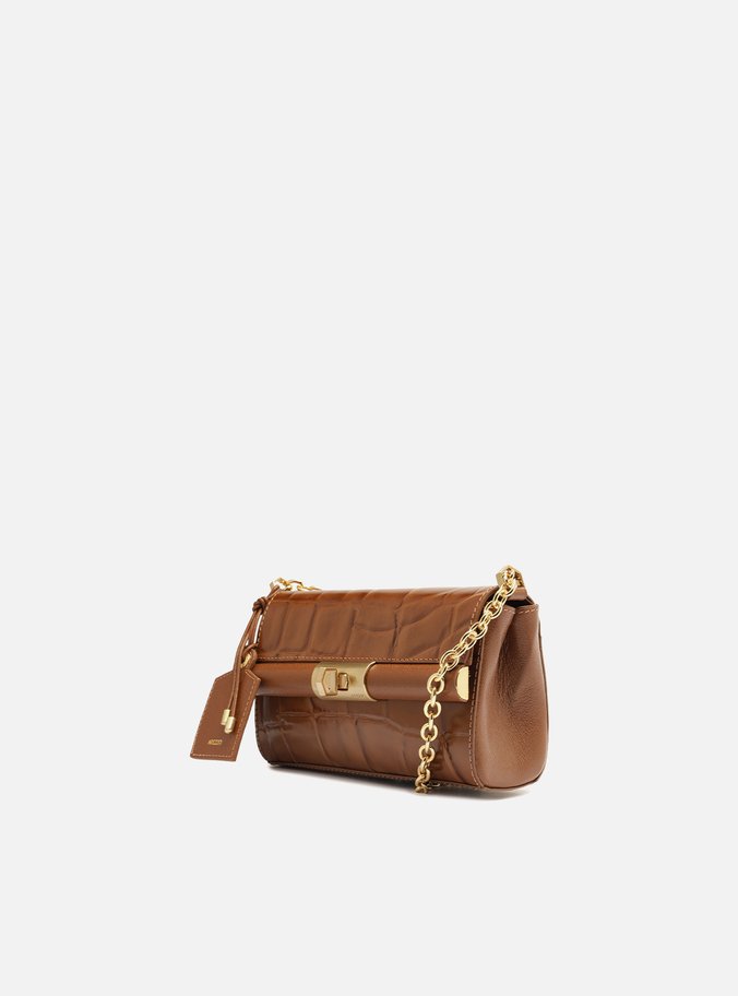 Bolsa Tiracolo Marrom Couro Maxi Croco Pequena