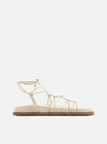 Sandália Rasteira Nude Amarração Nós