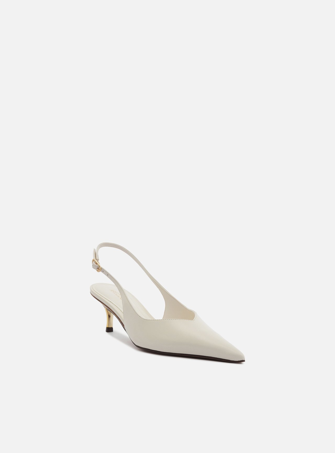Scarpin Branca Couro Salto Fino Fivela Slingback — foto 2