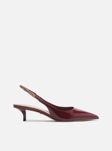 Scarpin Vermelho Salto Kitten Slingback Corrente