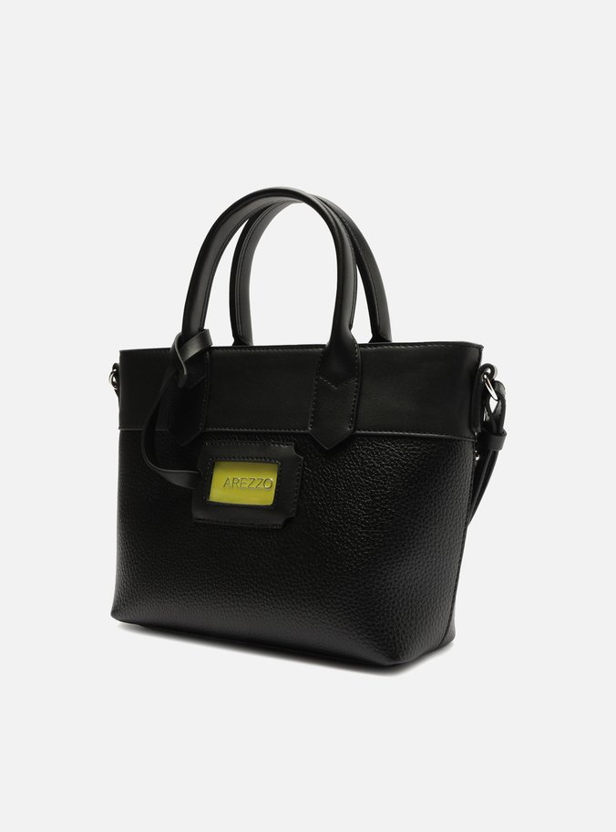Bolsa Tote Preta Média Tag Verde