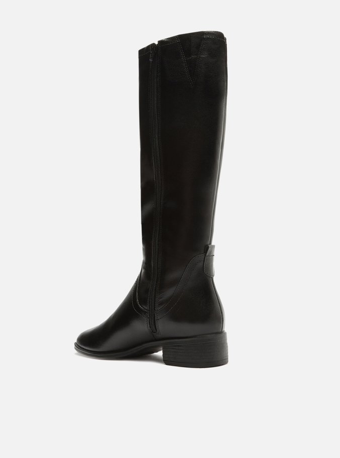 Bota Preta Couro Longo Tiras Montaria