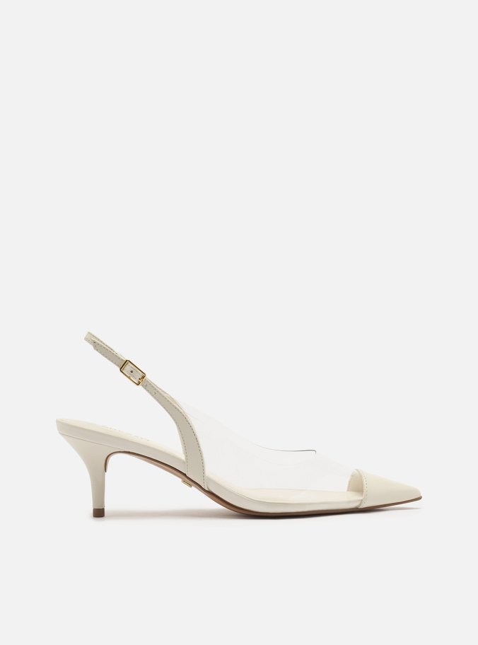 Scarpin Transparente Branco Salto Fino Slingback