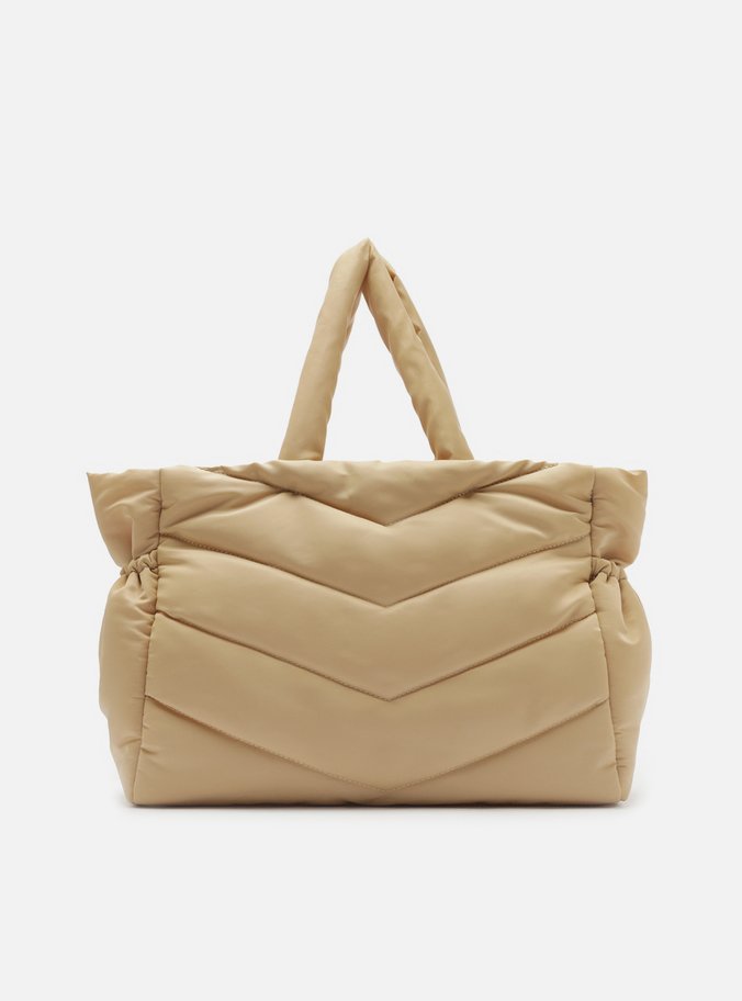 Bolsa Shopping Bege Nylon Grande Puffer