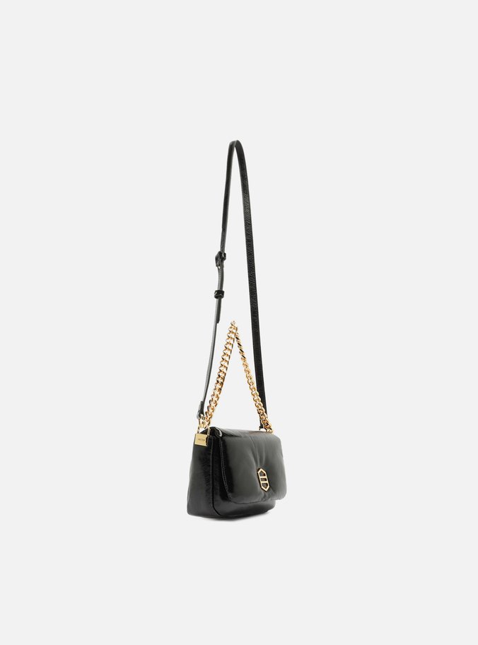 Bolsa Tiracolo Preta Couro Pequena Puffer