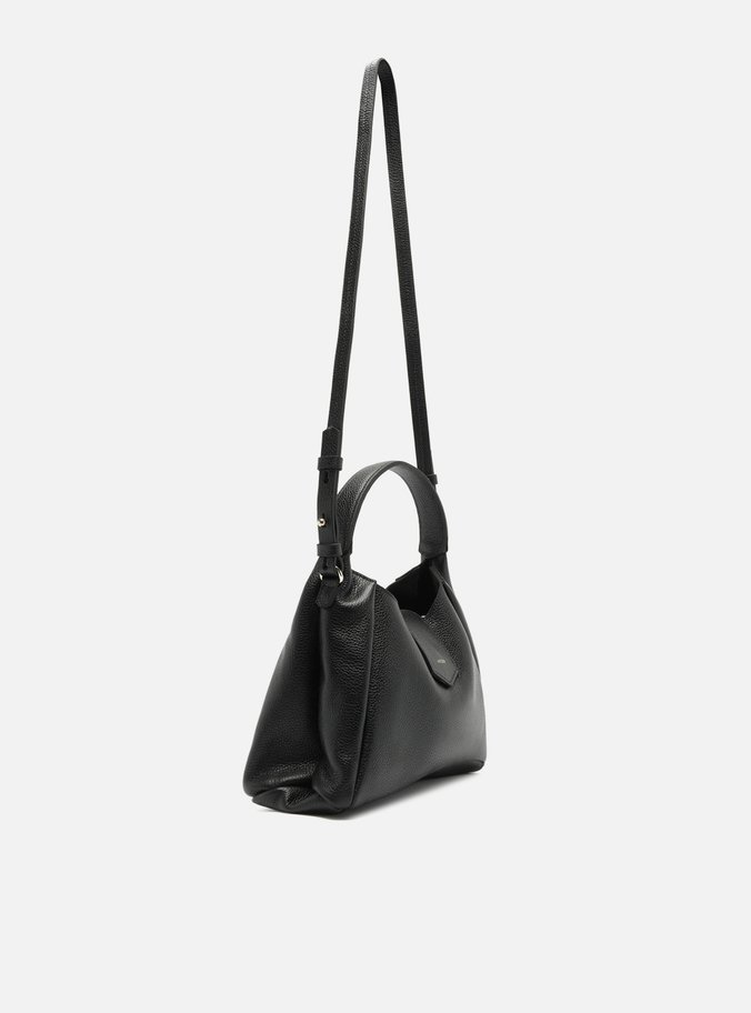 Bolsa Hobo Preta Couro Média Lapela