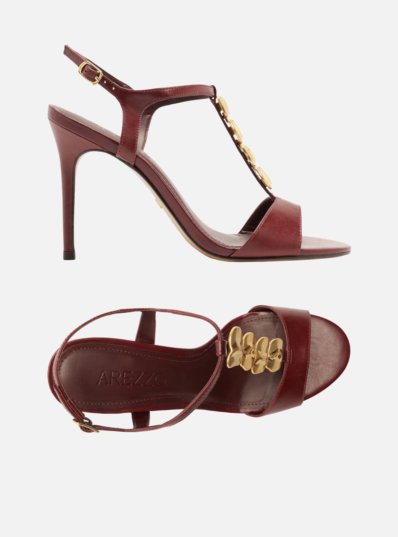 Sandália Vermelha Couro Slingback Salto Fino Metais — foto 6