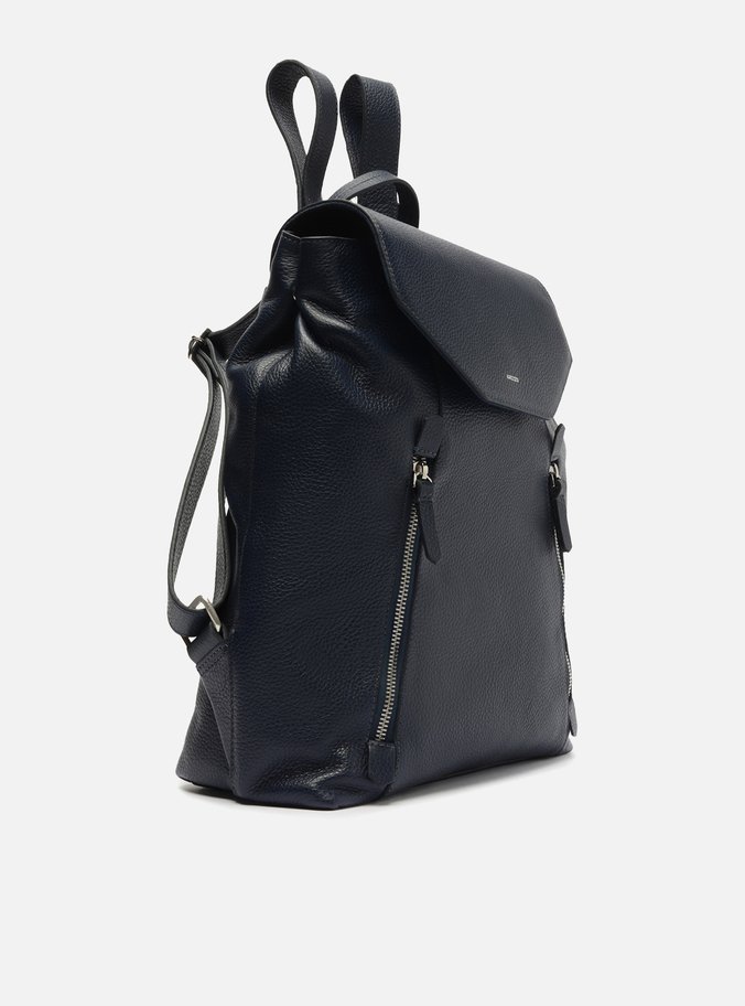 Mochila Azul Couro Grande Bolsos
