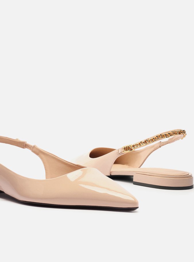 Sapatilha Bege Verniz Slingback Corrente