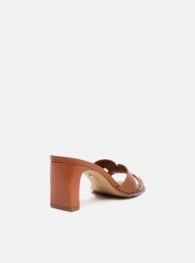 Mule Marrom Couro Bloco Bico Quadrado