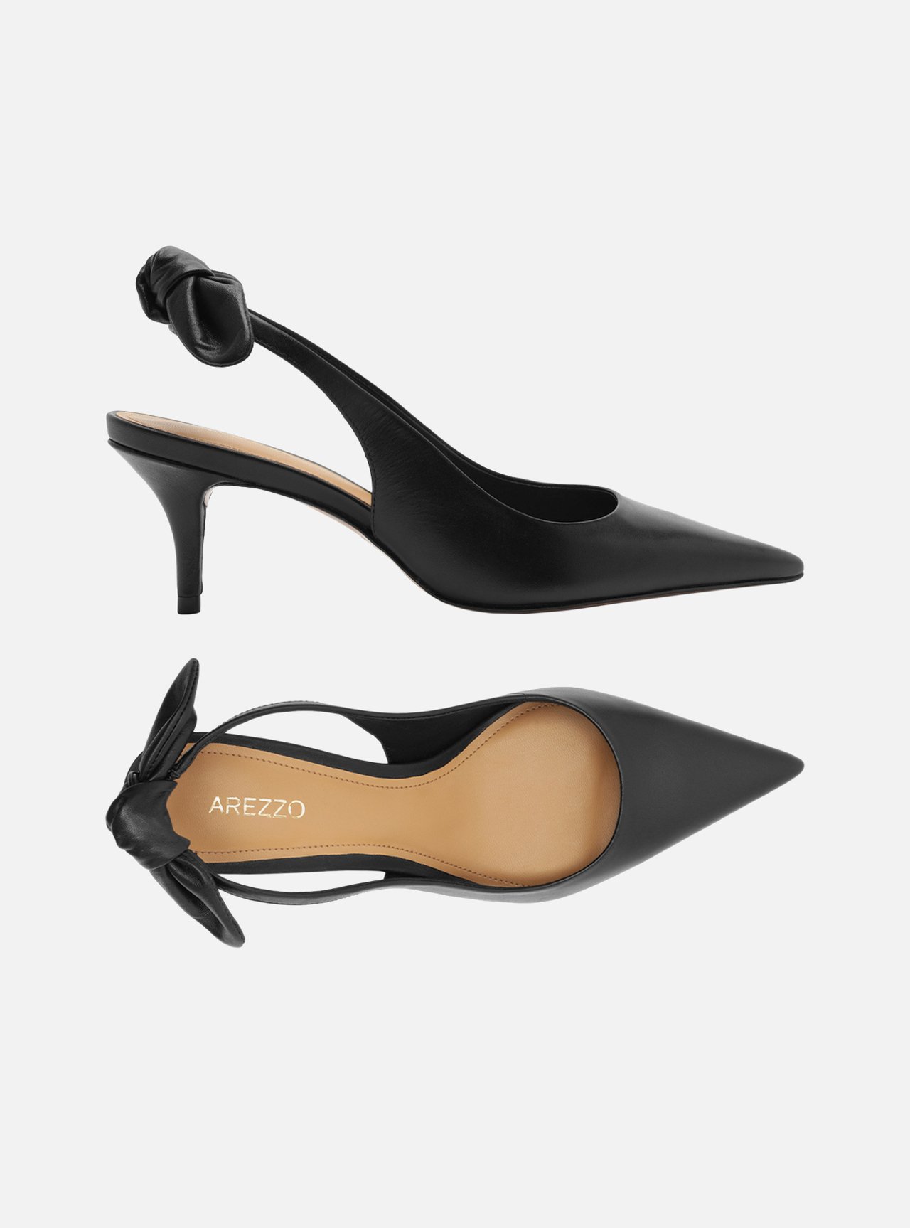Scarpin Preto Couro Slingback Salto Fino Laço — foto 5