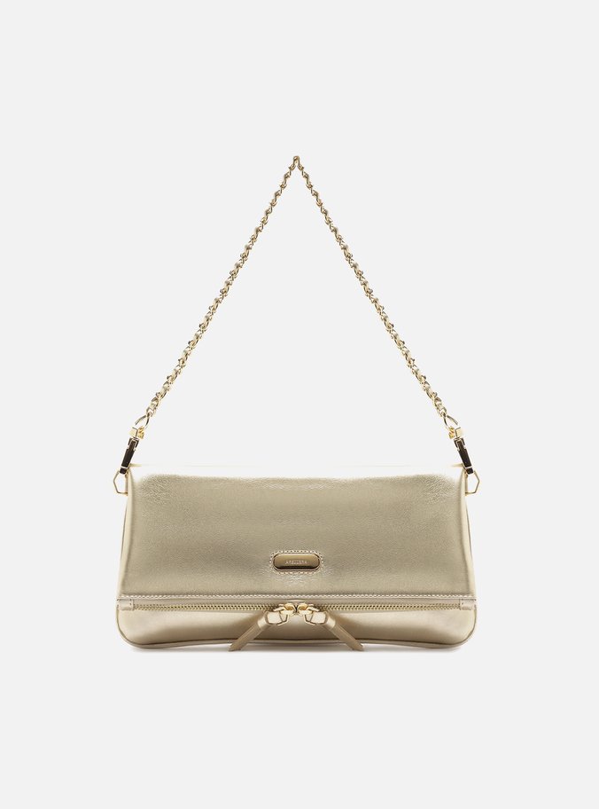 Bolsa Tiracolo Dourada Couro Média Dobrável