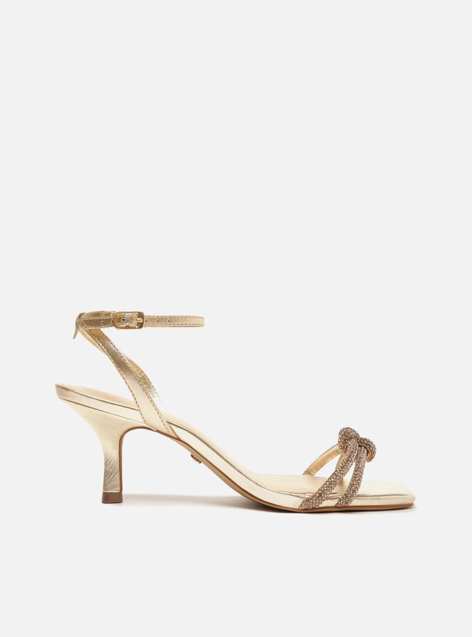 Sandalia Dourada Salto Fino Strass Mykonos Special