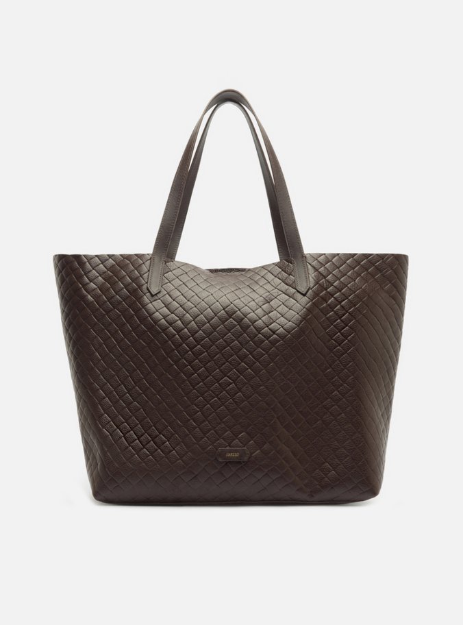 Bolsa Shopping Marrom Couro Grande Tressê