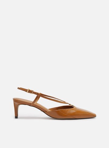 Scarpin Marrom Couro Salto Médio Slingback Elo