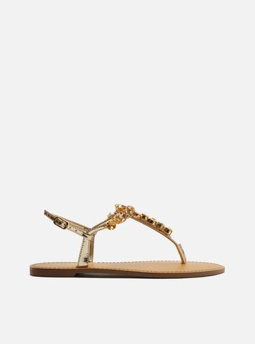 Sandália Rasteira Dourada Slim Pedrarias