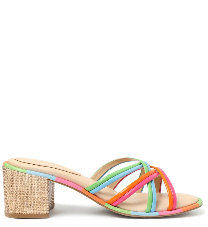 Mule Multicolorida Salto Bloco Aberta