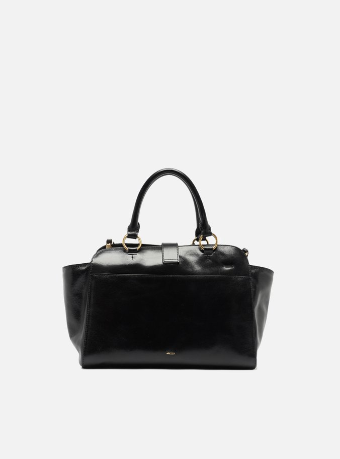 Bolsa Tote Preta Couro Estonado Média Metal