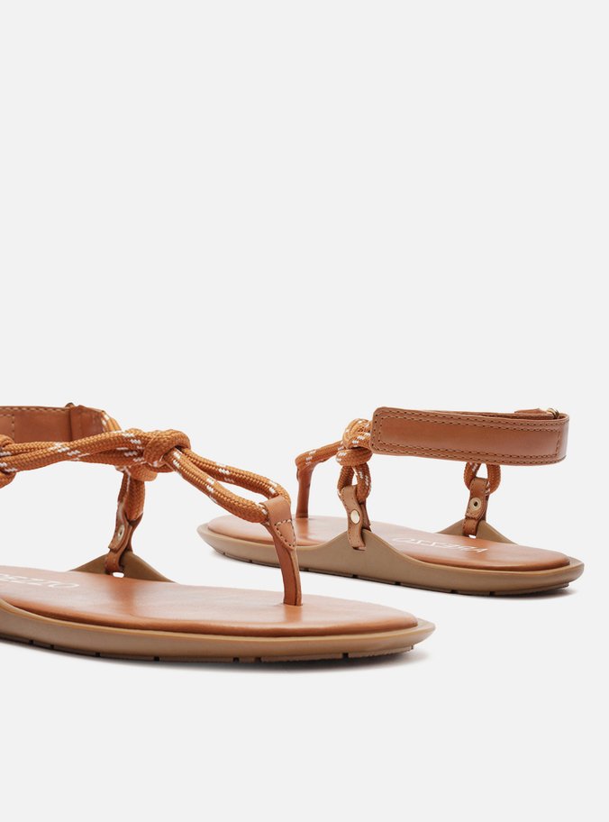 Sandália Rasteira Marrom Couro Custom Anklet