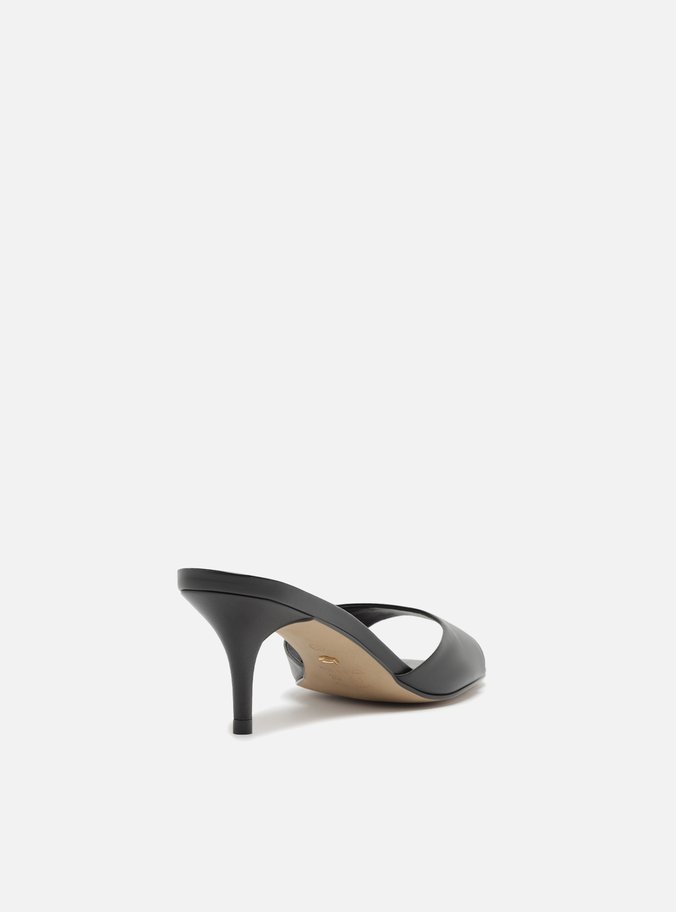 Mule Preto Couro Salto Fino Livia