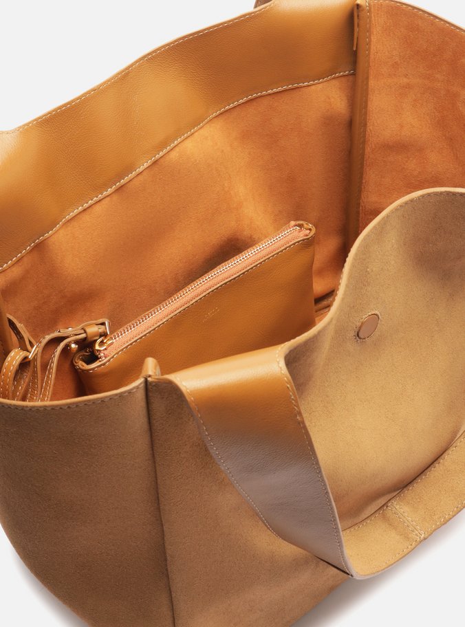 Bolsa Shopping Marrom Claro Grande Couro Acamurçado