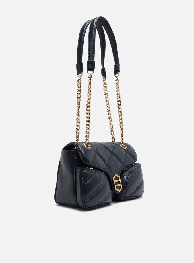 Bolsa Tiracolo Azul Couro Média Matelassê