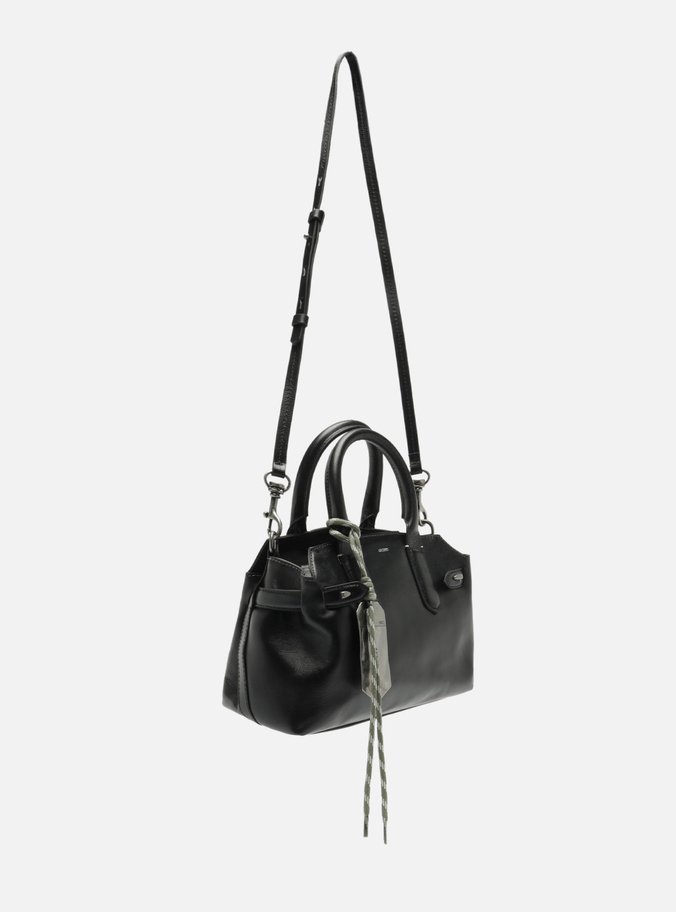 Bolsa Tote Preta Couro Média Bag Charm Metal