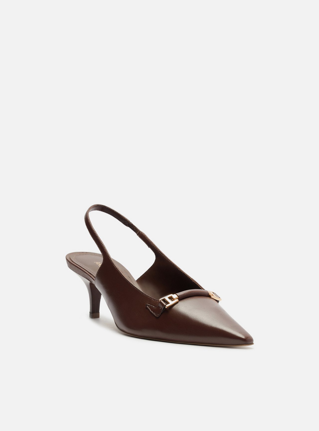 Scarpin Marrom Couro Salto Fino Metais Slingback — foto 2