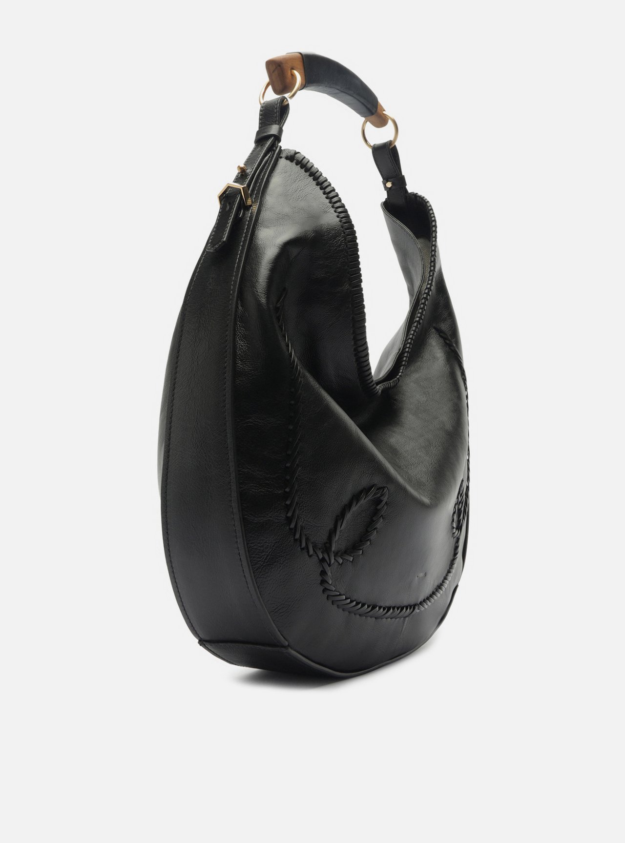 Bolsa Hobo Preta Couro Grande Tressê — foto 5