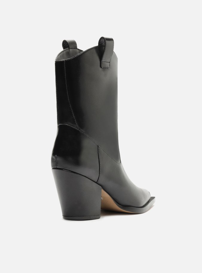 Bota Preta Couro Cano Curto Salto Metal