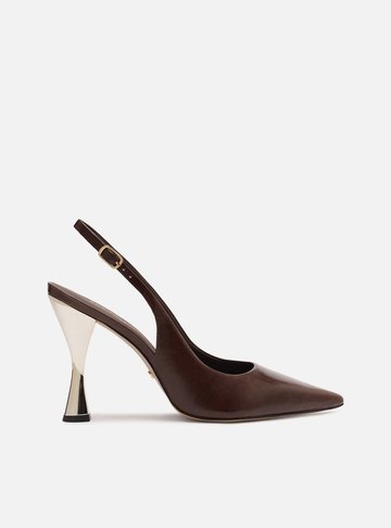 Scarpin Marrom Cacau Couro Salto Alto Slingback