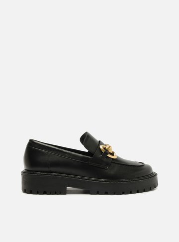 Mocassim Preto Couro Tratorado Bridão
