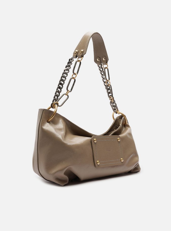 Bolsa Shoulder Cinza Couro Glossy Média