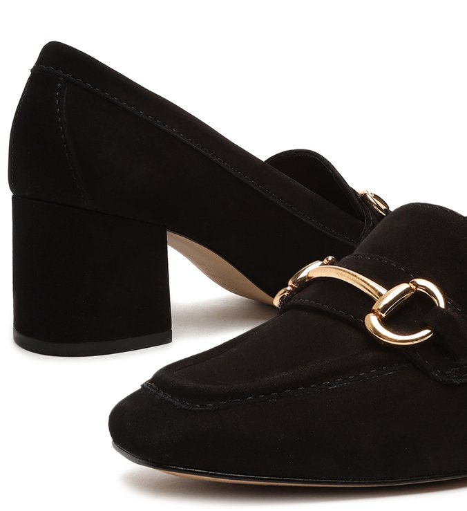 Mocassim Preto Nobuck Salto Bloco