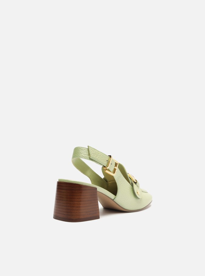 Loafer Verde Couro Salto Bloco Bridão Switch com Troca de Bridão