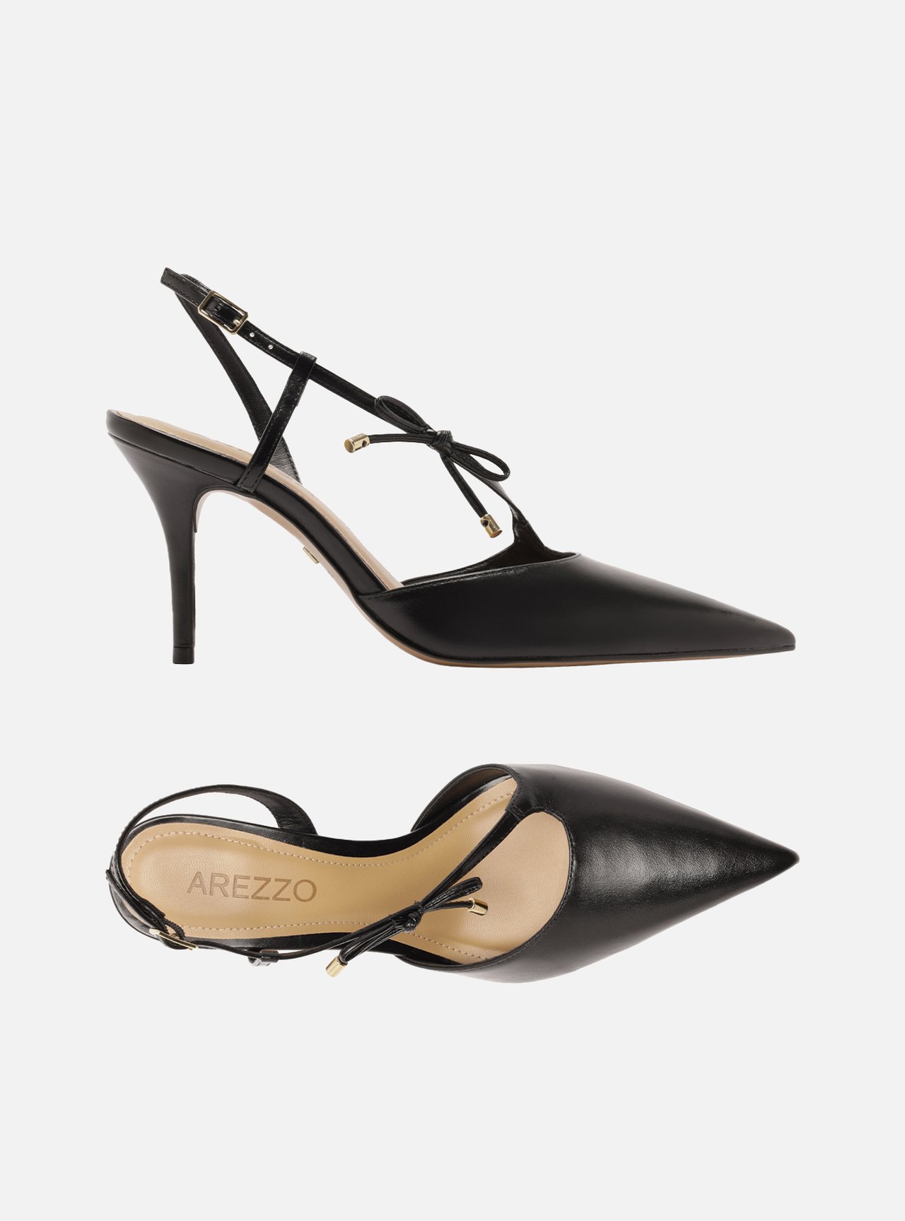 Scarpin Preto Couro Slingback Salto Fino Lacinho — foto 5