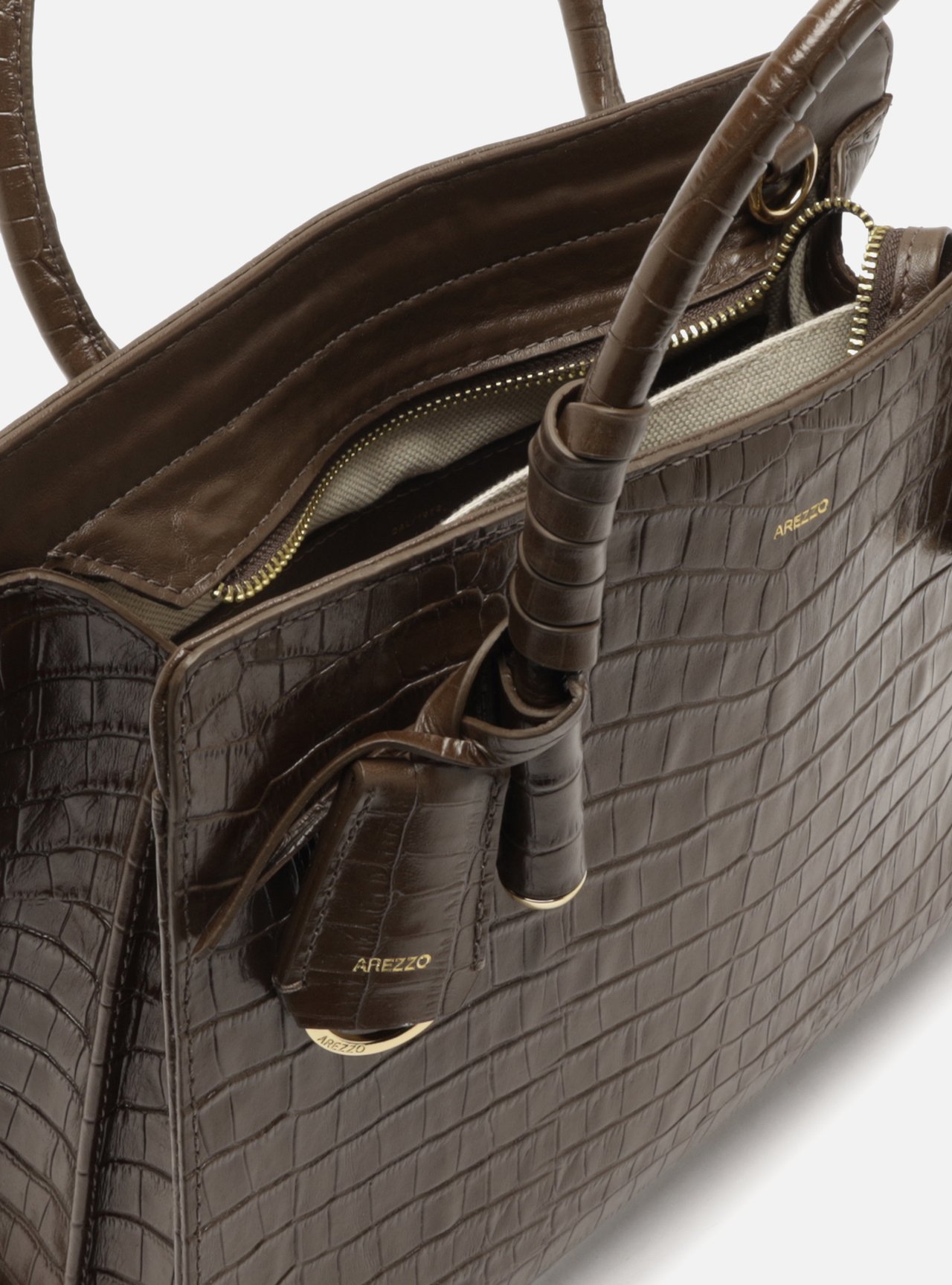 Bolsa Tote Marrom Couro Grande Croco Metais — foto 4