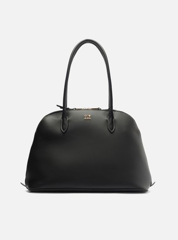 Bolsa Shopping Preta Couro Grande Assinatura