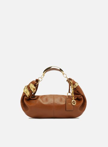 Bolsa Tiracolo Marrom Couro Média Metais Leaf