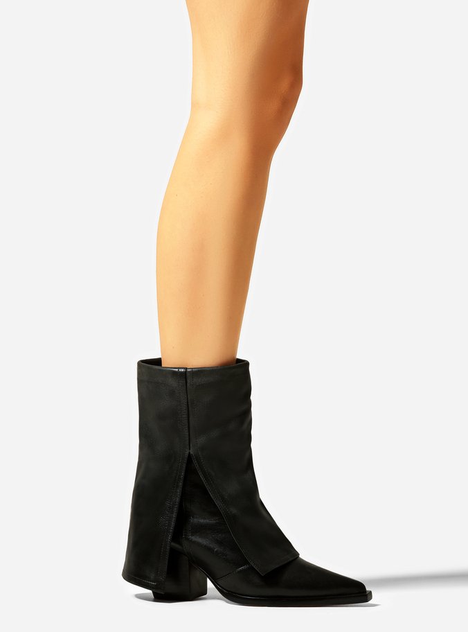 Bota Preta Couro Cano Médio Capa Georgia