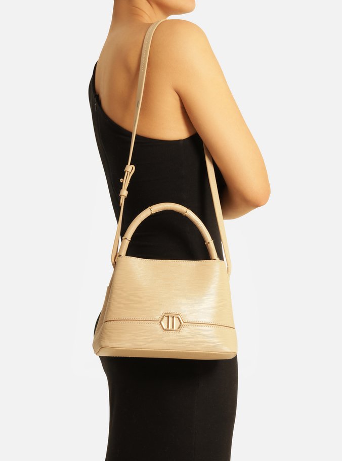 Bolsa Tote Bege Couro Pequena Anéis