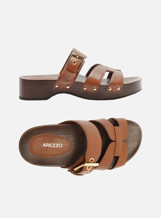 Sandália Clog Marrom Couro Flatform Lauren