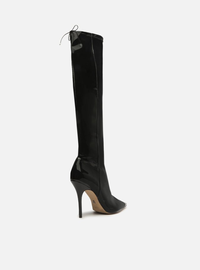 Bota Over The Knee Preta Verniz Bico Fino
