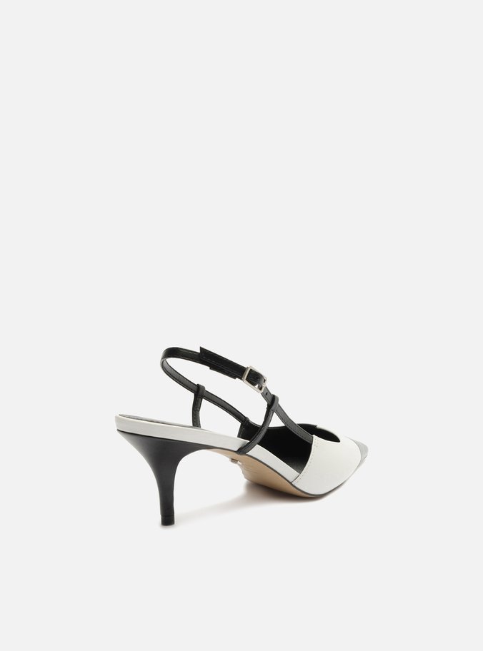 Scarpin Preto Couro Bico Fino Slingback Bicolor