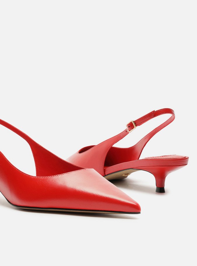 Scarpin Vermelho Couro Salto Kitten Slingback