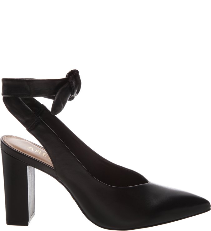 Scarpin Couro Decote V Amarração Preto
