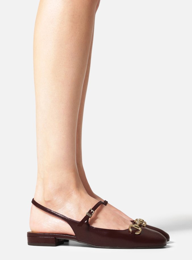 Sapatilha Vermelha Couro Bico Redondo Bridão Slingback