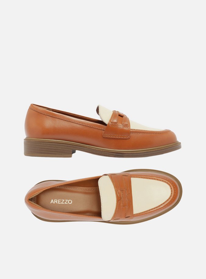 Mocassim Marrom Couro Tira Branco
