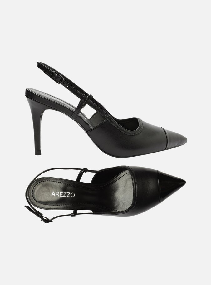 Scarpin Preto Couro Salto Fino Cap Toe