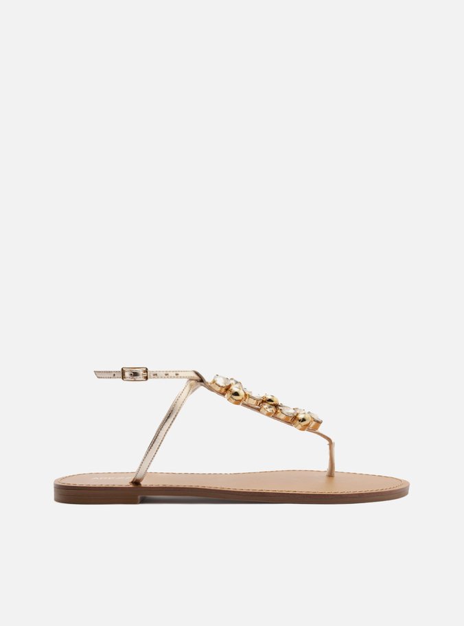 Sandália Rasteira Slim Dourada Pedrarias Maxi